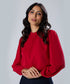 Chiffon Lantern Sleeve Detailed Neck Red Top