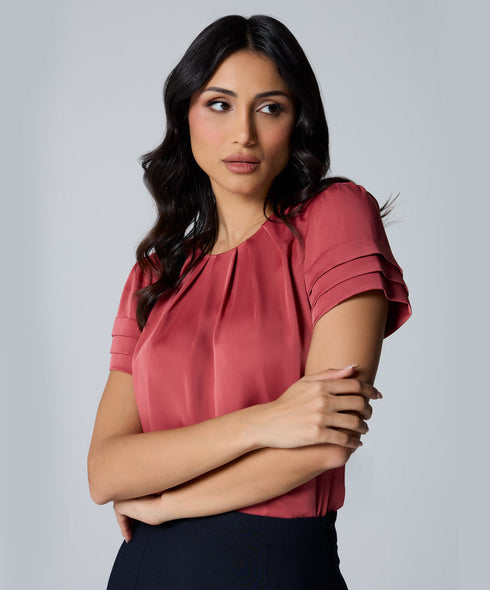 Neck And Sleeve Pleated Chiffon Top