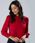 Chiffon Lantern Sleeve Detailed Neck Red Top