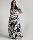 Front Buttoned Blue Printed Maxi Dress