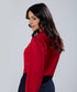 Chiffon Lantern Sleeve Detailed Neck Red Top