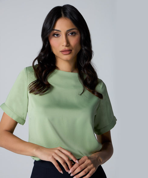 Sleeve Extended Satin Green Top