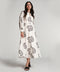 Puffed Sleeve Printed Round Neck Dress-Off White