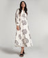 Puffed Sleeve Printed Round Neck Dress-Off White