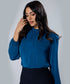 Chiffon Lantern Sleeve Detailed Neck Blue Top