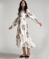 Puffed Sleeve Printed Round Neck Dress-Off White