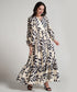 Vneck Elasticated Sleeve Loose Fitted Printed Dress-Blue Print