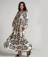 Vneck Elasticated Sleeve Loose Fitted Printed Dress-Blue Print