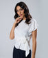 Waist Tie Round Neck Satin White Top
