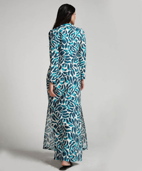 Blue Printed Dress With Side Pockets