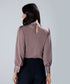 Neck Pleated Long Sleeve Brown Top