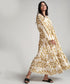 Vneck Elasticated Sleeve Loose Fitted Printed Dress-Yellow