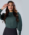 Neck Pleated Long Sleeve Green Top