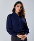 Neck Tie Chiffon Solid Blue Top