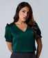 Vneck Frill Attached Green Short Sleeve Top