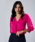 Lapel Collared Chiffon Half Sleeve Pink Top