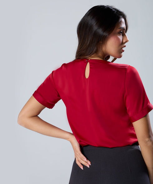 Sleeve Extended Satin Red Top