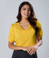 Vneck Pleated Yellow Half Sleeve Top