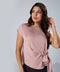 Waist Tie Round Neck Satin Pink Top