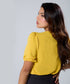 Vneck Pleated Yellow Half Sleeve Top