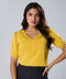 Vneck Pleated Yellow Half Sleeve Top