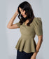 Vneck Sleeve Detailed Peplum Top