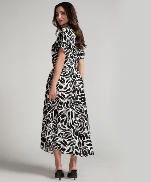 Asymmetrical Hem Black Printed Dress