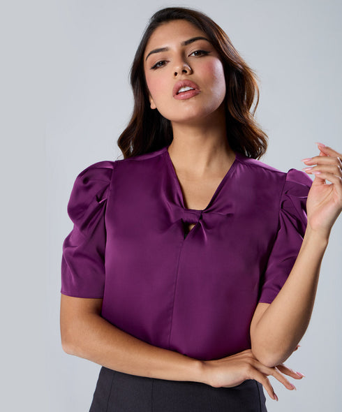 Satin Short Sleeve Purple Top