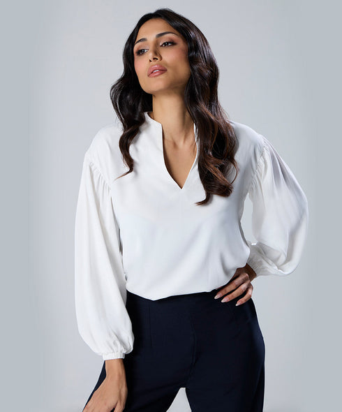 Front Slit Chiffon Long Sleeve Top