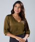 Vneck Satin Short Sleeve Top