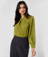Neck Pleated Chiffon Green Top