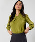 Neck Pleated Chiffon Green Top