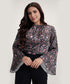 Sleeve Flared Printed Black Top