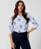 Blue Floral Printed Round Neck Chiffon Top