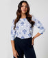 Blue Floral Printed Round Neck Chiffon Top