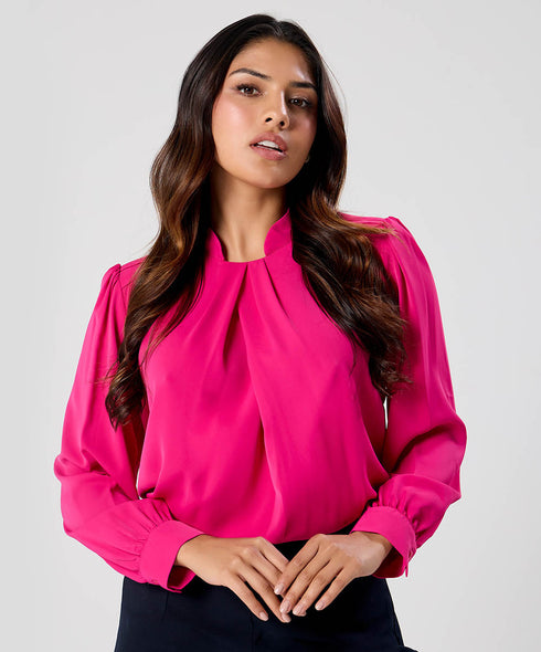 Neck Pleated Chiffon Top