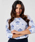 Blue Floral Printed Round Neck Chiffon Top