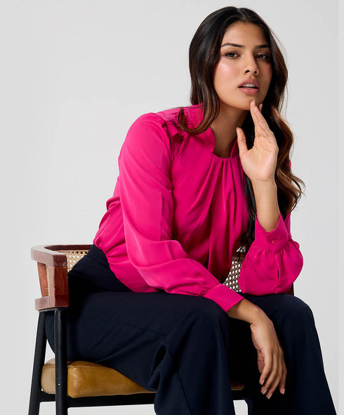 Neck Pleated Chiffon Top