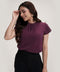 Petal Sleeve Chiffon Neck Pleated Purple Top