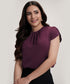 Petal Sleeve Chiffon Neck Pleated Purple Top