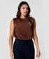 Side Detailed Satin Top- Brown