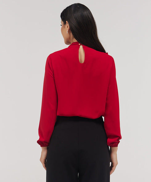 Neck Bow Attached Long Sleeve Top