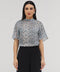 Sleeve Flared Mandarin Collar Printed Top