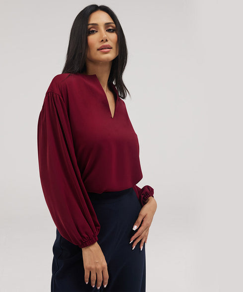 Front Neck Open Long Sleeve Top