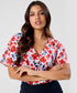 Vneck Flared Sleeve Red Printed Top
