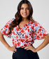 Vneck Flared Sleeve Red Printed Top