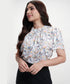 Neck Detailed With A Band Chiffon Printed White Top