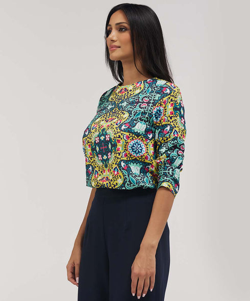 Half Sleeve Chiffon Top With A Cuffed Sleeve