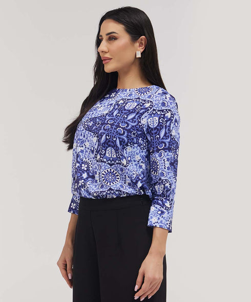 Printed Half Sleeve Chiffon Top With A Cuffed Sleeve