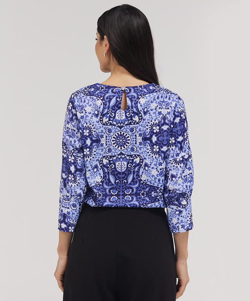 Printed Half Sleeve Chiffon Top With A Cuffed Sleeve